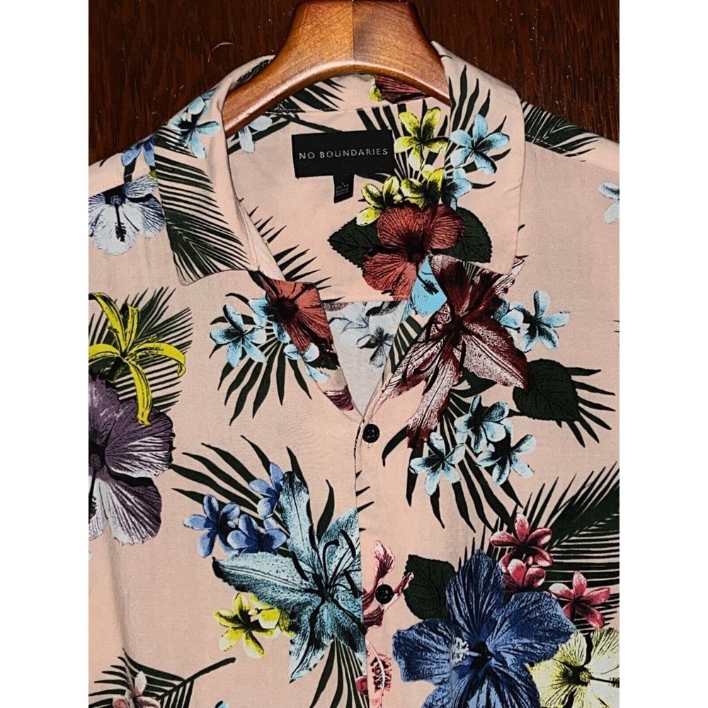 VTG NO BOUNDARIES SHIRT HAWAIIAN FLORAL RAYON CAMP PINK LARGE L